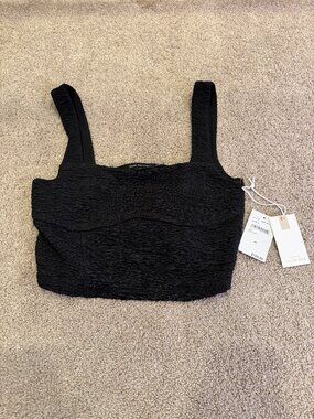 NWT Good American Scrunched Crop Tank Top Black XS Ruched Stretch